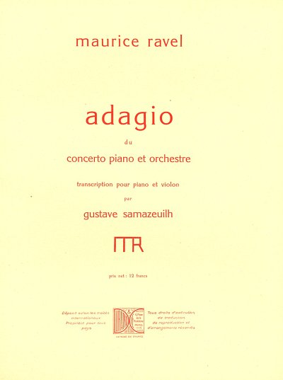 M. Ravel: Concerto En Sol Adagio Violon-P, VlKlav (KlavpaSt)