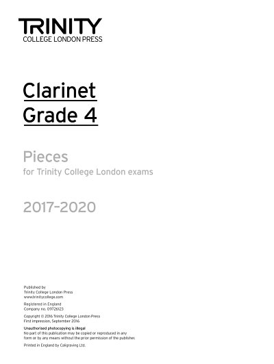 Clarinet Exam Pieces Grade 4 2017-2020, Klar