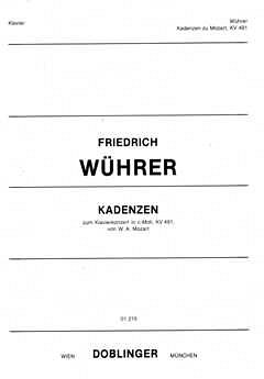 Wuehrer Friedrich: Kadenzen Zu Mozarts Klavierkonzert C-Moll