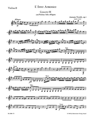 AQ: A. Vivaldi: Konzert Nr. 3 G-Dur op. 3, VlStrBc  (B-Ware)
