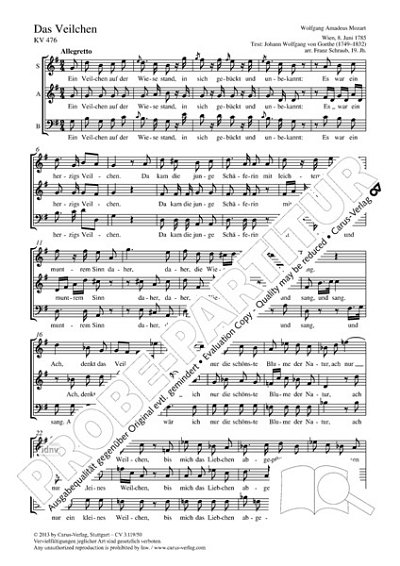 DL: W.A. Mozart: Das Veilchen G-Dur KV 476 (1785) (Part.)