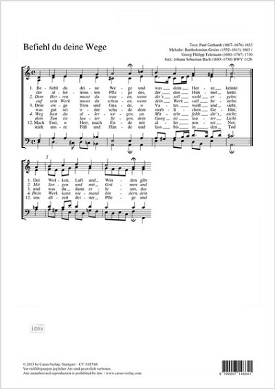 DL: J.S. Bach: Befiehl du deine Wege dorisch BWV 1, GCh4 (Pa