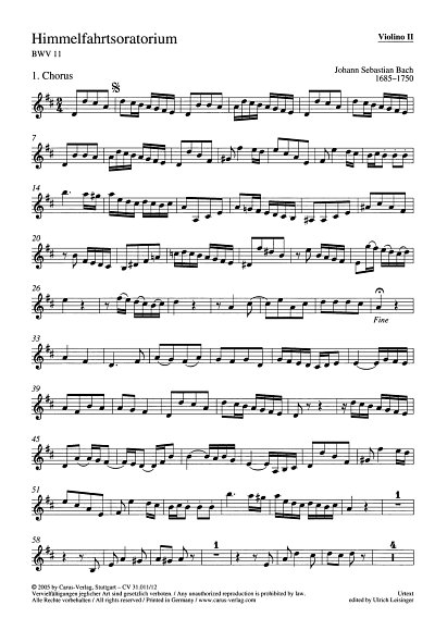 J.S. Bach: Himmelfahrtsoratorium BWV 11, 4GesGchOrch (Vl2)