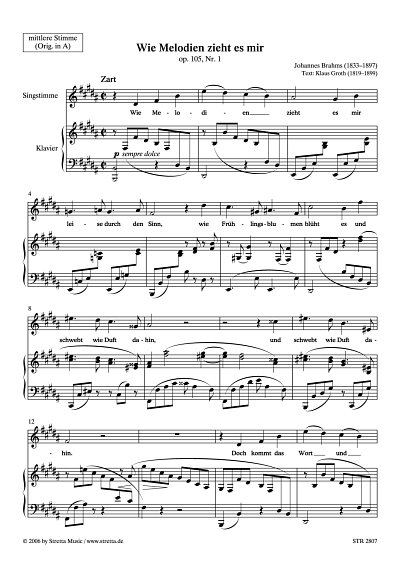 DL: J. Brahms: Wie Melodien zieht es mir Lied, op. 105, Nr. 
