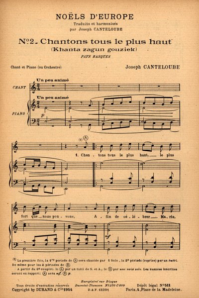 J. Canteloube: Chantons tous le plus haut, GesKlav (Part.)