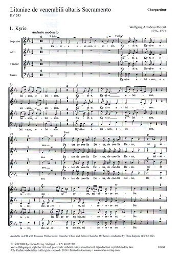 W.A. Mozart: Litaniae de venerabili altaris Sacramento in Es Es-Dur KV 243