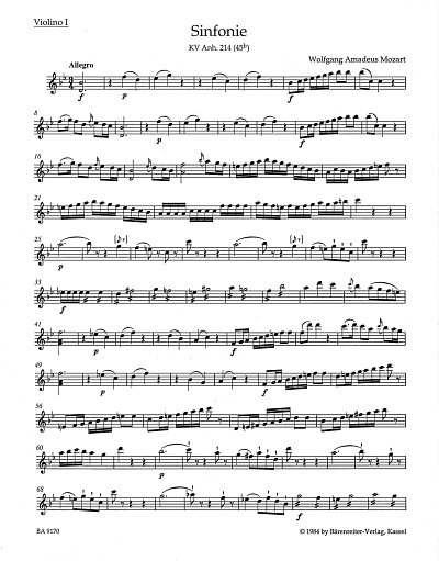 W.A. Mozart: Sinfonie B-Dur KV Anh. 214 (45b), Sinfo (Vl1)