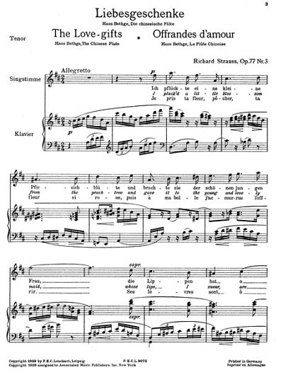 R. Strauss: Liebesgeschenke Aus Gesaenge Des Orients Op 77