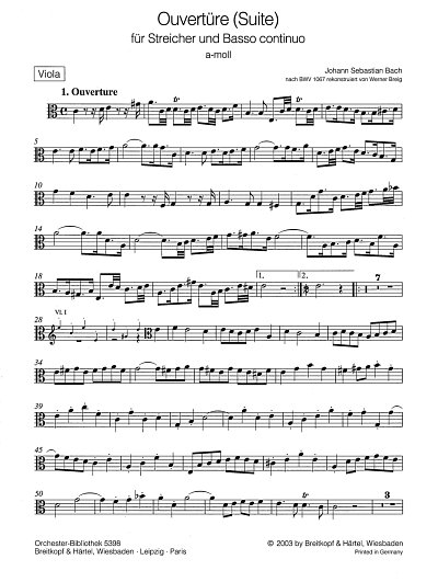 J.S. Bach: Ouvertuere (Orchestersuite) 2 A-Moll Bwv 1067 Str