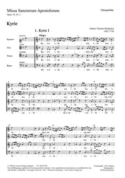 J.V. Rathgeber: Missa Sanctorum Apostolorum in C C-Dur op. 19, 1 (1738)