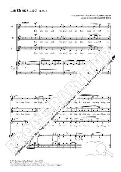 DL: B. Wilhelm: Ein kleines Lied G-Dur op. 60,3 (Part.)