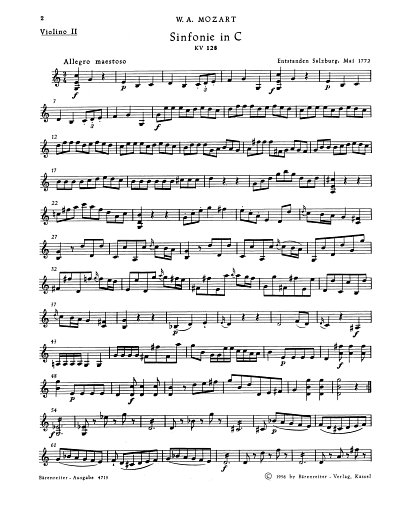 W.A. Mozart: Sinfonie Nr. 16 C-Dur KV 128, Sinfo (Vl2)
