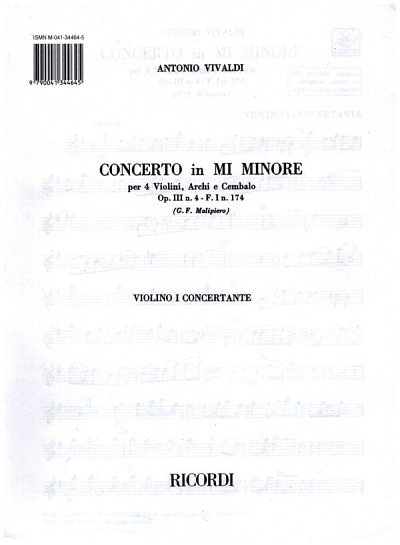 A. Vivaldi: Concerto Per 4 Violini, Archi E BC: Mi  (Stsatz)