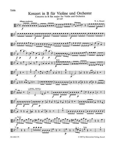 W.A. Mozart: Konzert für Violine und Orchester Nr. 1 B-D, Va