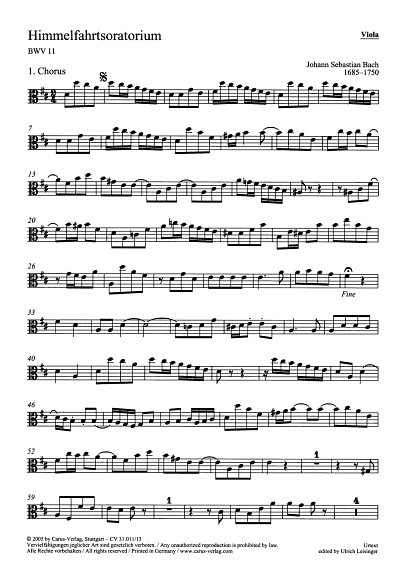 J.S. Bach: Himmelfahrtsoratorium BWV 11, 4GesGchOrch (Vla)