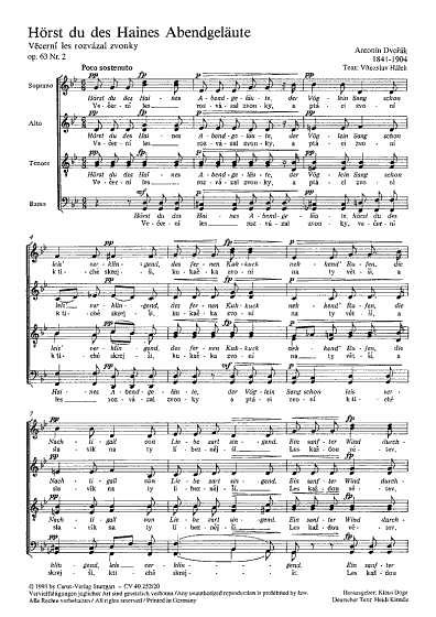 A. Dvořák: Hörst du des Haines Abendgeläute / Vecerní les rozvázal zvonky g-Moll op. 63, 2 (1882)