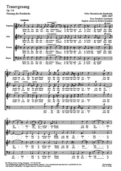 F. Mendelssohn Bartholdy: Trauergesang. Fassung der Erstausg