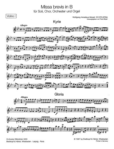 W.A. Mozart: Missa brevis in B-Dur KV 27, 4GesGchOrchO (Vl1)