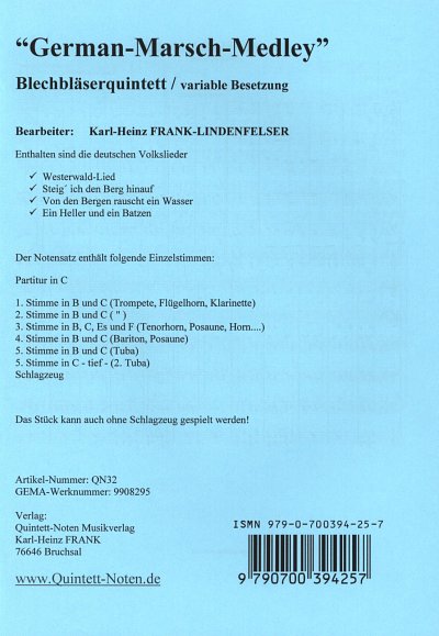 K. Frank-Lindenfelse: German-Marsch-Med, 5Blech;Schl (Pa+St)