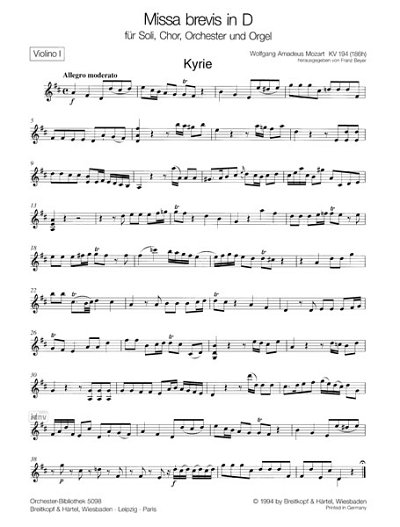 W.A. Mozart: Missa Brevis D-Dur Kv 194 (186h)