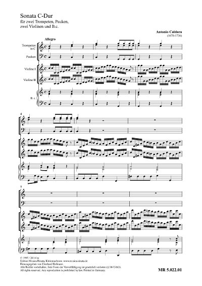 A. Caldara: Sonata da chiesa C-Dur, 2TrpPk2VlBc (Part.)