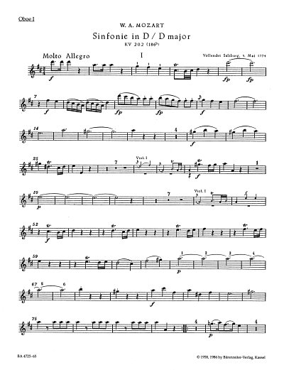 W.A. Mozart: Sinfonie Nr. 30 D-Dur KV 202 (186, Sinfo (HARM)