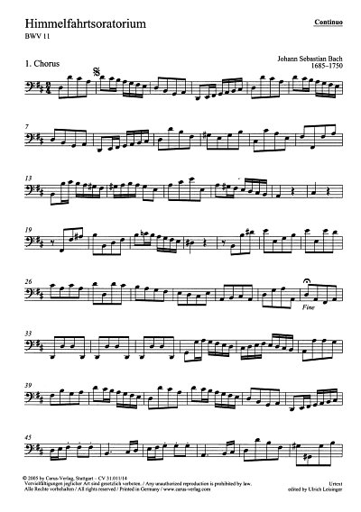 J.S. Bach: Himmelfahrtsoratorium BWV 11, 4GesGchOrch (VcKb)