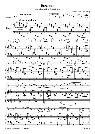 DL: G. Faure: Berceuse pour Violoncelle et Piano, Op. 16