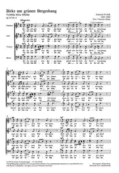 A. Dvořák: Birke am grünen Bergeshang / Vybehla bríza G-Dur op. 63, 4 (1882)