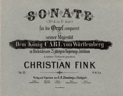 Fink Christian: Sonate 4 D-Dur Op 55 Sueddeutsche Orgel Und 