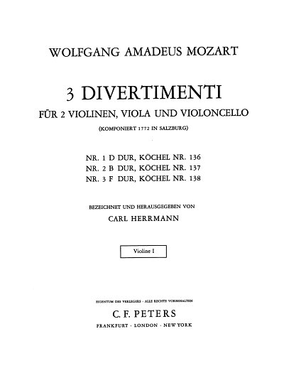 W.A. Mozart: Drei Divertimenti KV 136, 137, 1, 2VlVaVc (Vl1)