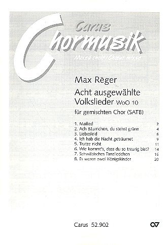 M. Reger: Reger: Acht ausgewählte Volkslieder WoO 10