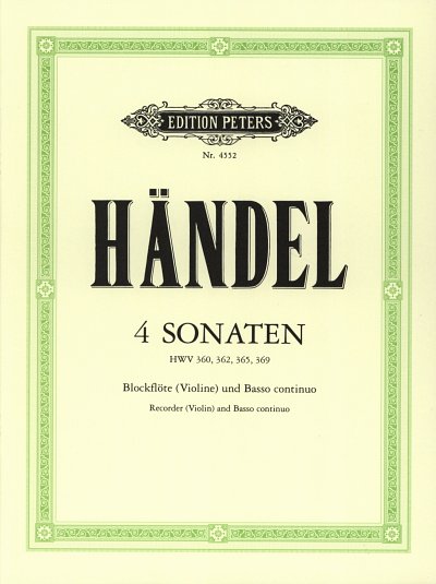 G.F. Händel: 4 Sonaten HWV 360/362/3, Ablf/FlVlBC (KlavpaSt)