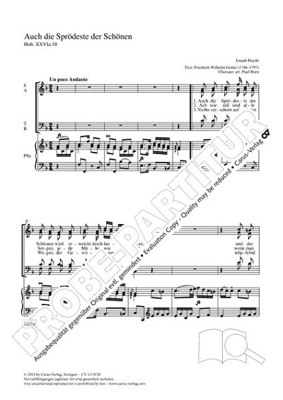 DL: J. Haydn: Auch die Sprödeste der Schönen F-, GchKlav (Pa