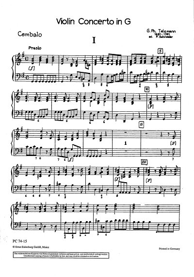 G.P. Telemann: Konzert G-Dur - Vl Str Praeclassica