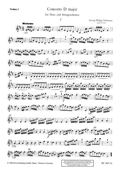 G.P. Telemann: Konzert  D-Dur, FlStrBc (Vl1)