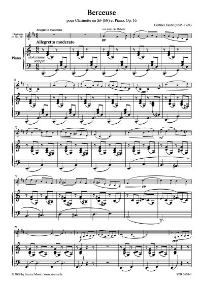 DL: G. Faure: Berceuse pour Clarinette et Piano, Op. 16