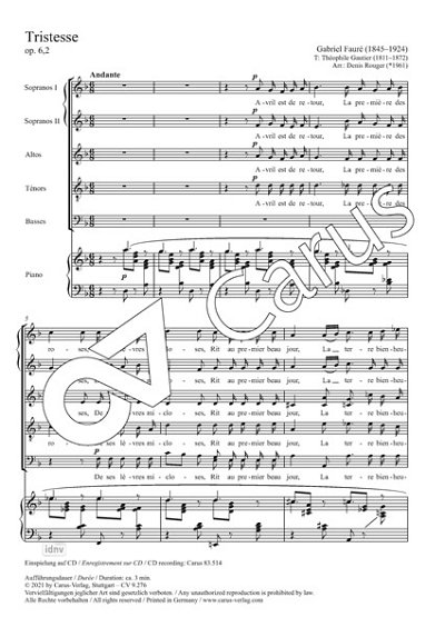 DL: G. Fauré: Tristesse op. 6,2, GchKlav (Part.)