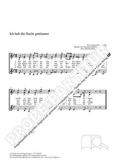 DL: J. Brahms: Ich hab die Nacht geträumet g-Moll o, Fch (Pa