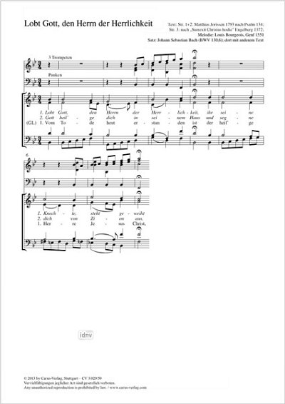 DL: J.S. Bach: Lobt Gott, den Herrn der Herrlichkeit B-D (Pa