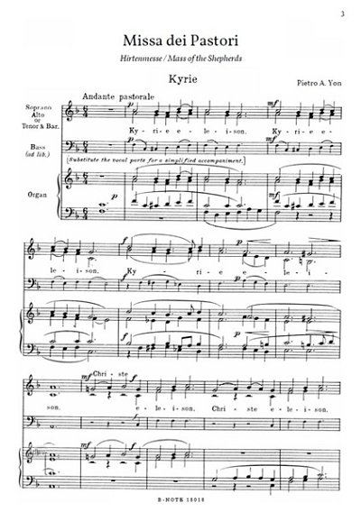 P. Yon: Missa dei Pastori (Hirtenmesse) für Chor SA o (Chpa)