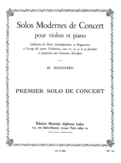 M. Hauchard: Solo Moderne De Concert N01, VlKlav (KlavpaSt)