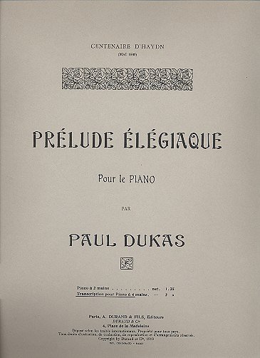 P. Dukas: Prelude Elegiaque 4 Mains