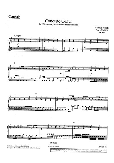 A. Vivaldi: Concerto  C-Dur op. 46/1 RV 53, 2TrpStrBC (Cemb)