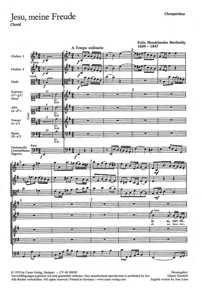 F. Mendelssohn Barth: Jesu, meine Freude, GchOrch (Chpa)