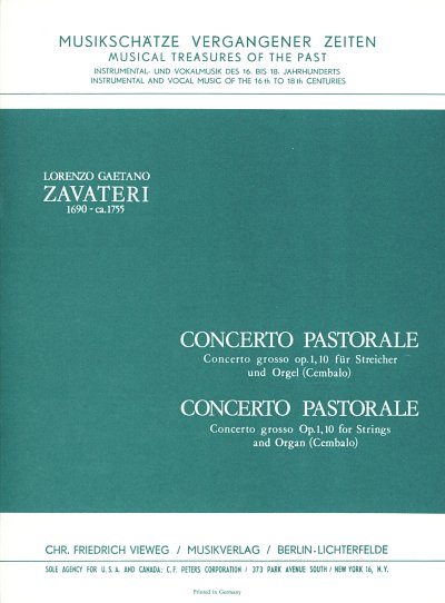 L.G. Zavateri: Concerto pastorale - Co, VlStrOrgCemb (Part.)