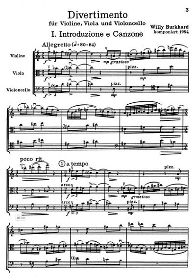 W. Burkhard: Divertimento für Streichtrio op. 95 (1954)