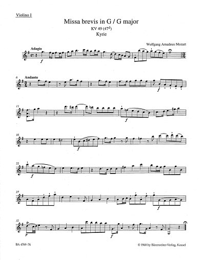 W.A. Mozart: Missa brevis G-Dur KV 49 (47 d), GsGchOrch