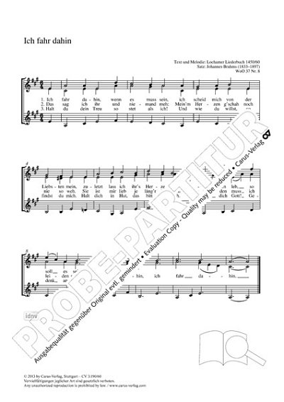 DL: J. Brahms: Ich fahr dahin A-Dur op. WoO 37, 8, Fch (Part
