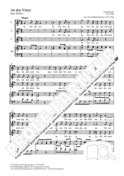 DL: J. Haydn: An den Vetter G-Dur Hob. XXVb:1 (Part.)